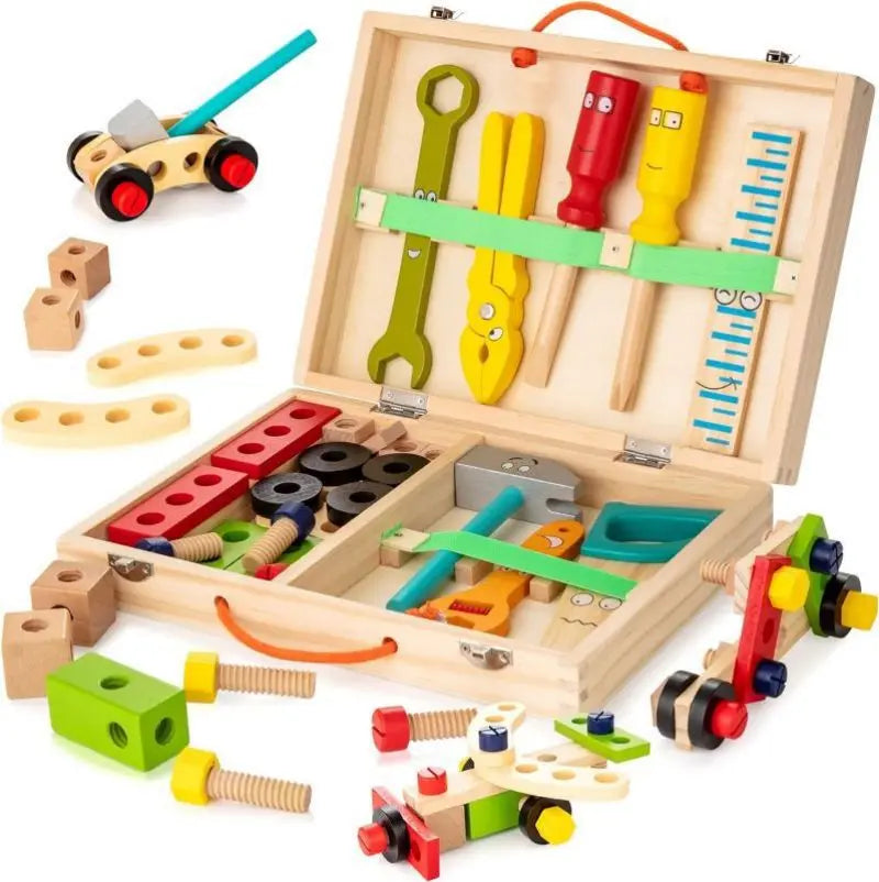 Children's simulation house cartoon wooden hand-held repair toolbox assembly disassembly nut combination puzzle toy eprolo