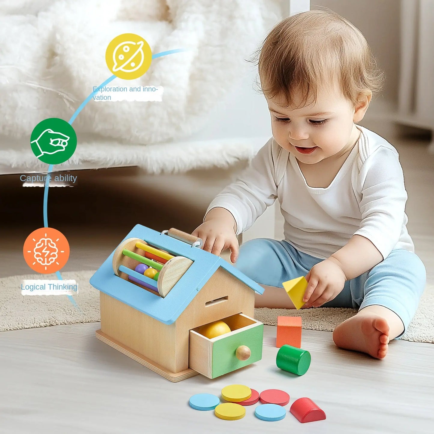 Montessori teaching aids 0-3 baby early education busy house wooden shape matching house drawer box puzzle toy eprolo