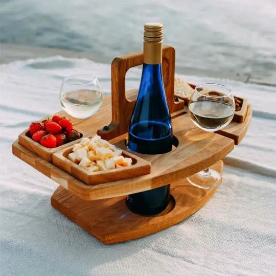 Picnic Table Wine Plate Portable Out Hanging Wine Glasses Fruit Plate Wooden Picnic Table eprolo
