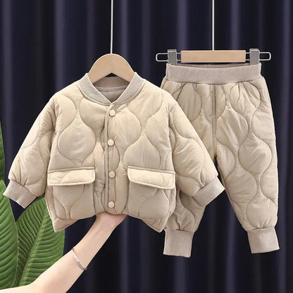 1 2 3 4 5 Years Winter Boys Clothing Sets Alphabet Fashion Warm Coat And Pants 2Pcs Boys Suits Birthday Gifts New Kids Clothes eprolo