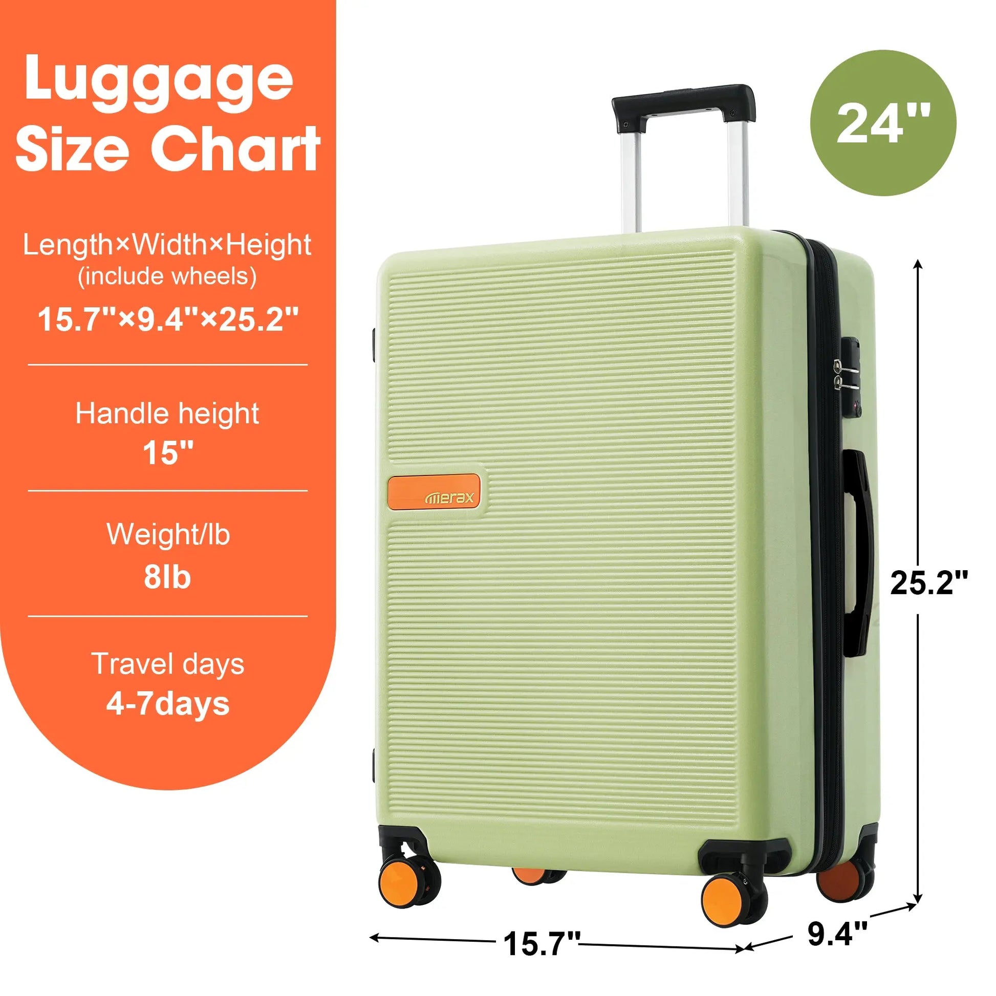 Contrast Color Hardshell Luggage 24inch Expandable Spinner Suitcase with TSA Lock Lightweight Green + ABS eprolo