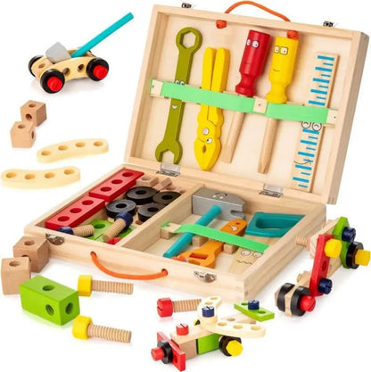 Children's simulation house cartoon wooden hand-held repair toolbox assembly disassembly nut combination puzzle toy eprolo