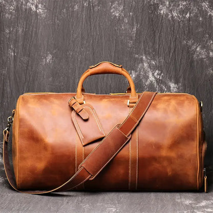 European and American retro men's genuine leather handbag travel bag women's crazy horse leather crossbody large luggage bag cowhide gym bag eprolo