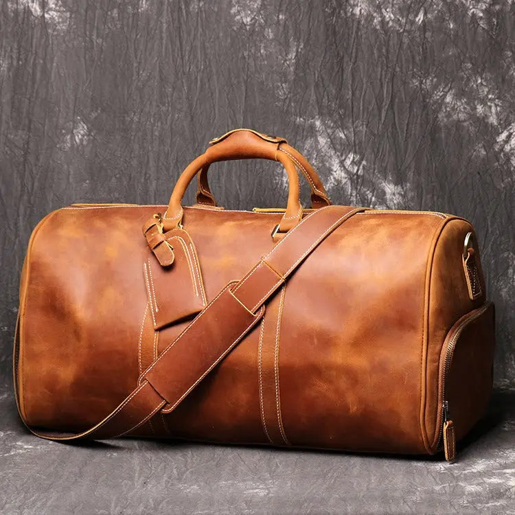 European and American retro men's genuine leather handbag travel bag women's crazy horse leather crossbody large luggage bag cowhide gym bag eprolo