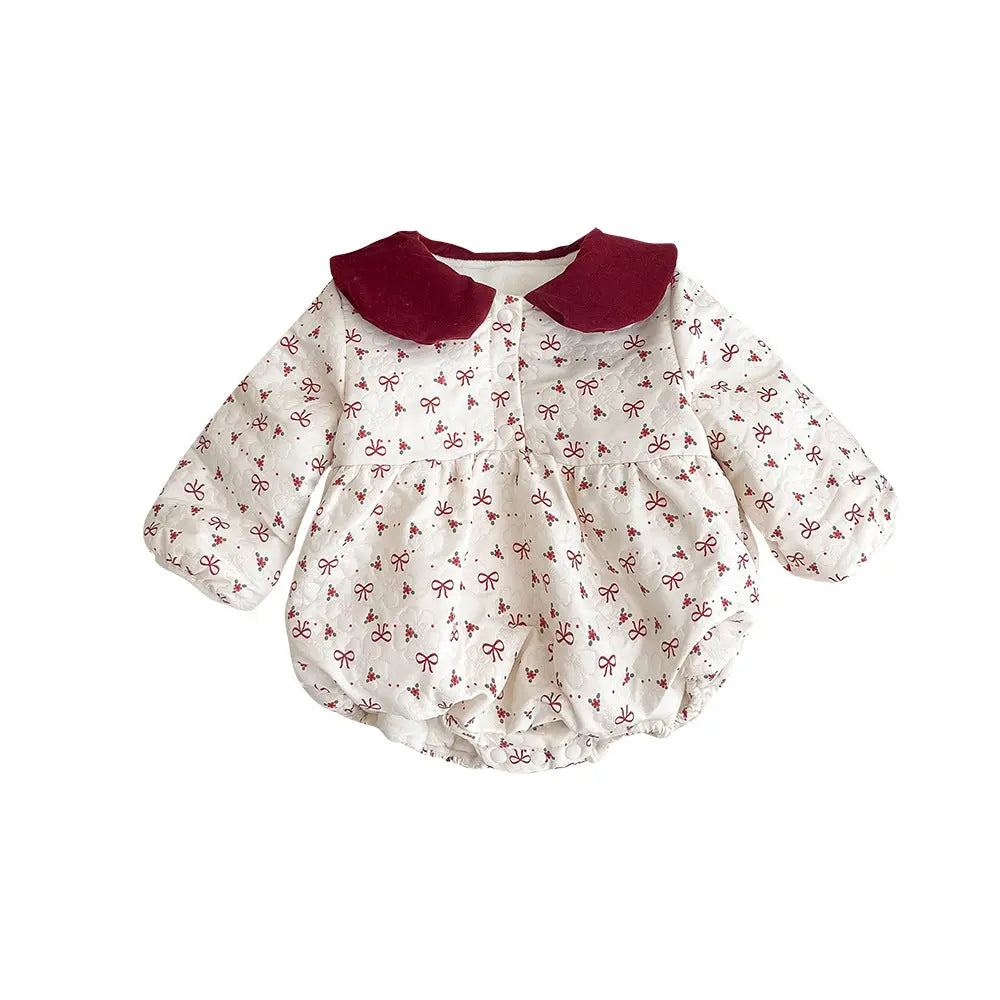 Autumn style baby gown newborn bow and velvet wrapped fart gown hundred day one month one year old baby dress eprolo