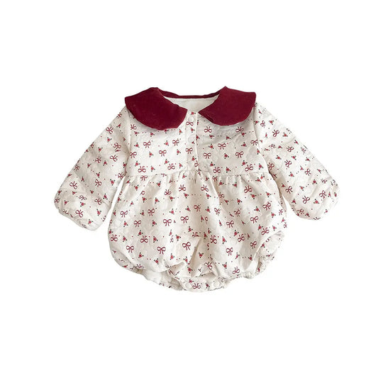 Autumn style baby gown newborn bow and velvet wrapped fart gown hundred day one month one year old baby dress eprolo
