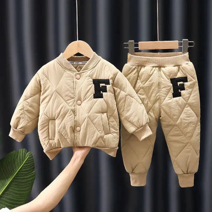 1 2 3 4 5 Years Winter Boys Clothing Sets Alphabet Fashion Warm Coat And Pants 2Pcs Boys Suits Birthday Gifts New Kids Clothes eprolo