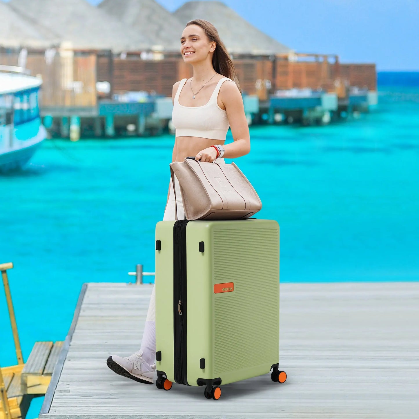 Contrast Color Hardshell Luggage 24inch Expandable Spinner Suitcase with TSA Lock Lightweight Green + ABS eprolo