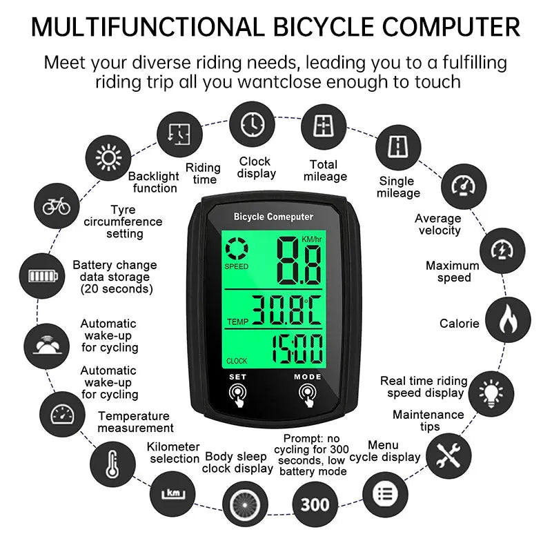 Wired LCD Digital Bicycle Computer - Speedometer and Odometer with Backlight, a Must - have Bike Accessory eprolo