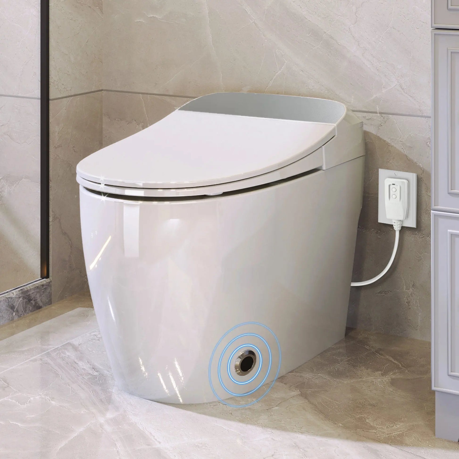 Heated seat intelligent toilet, integrated toilet, automatic flushing water tank toilet, with foot sensor flushing, white night eprolo