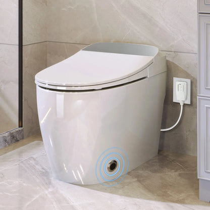 Heated seat intelligent toilet, integrated toilet, automatic flushing water tank toilet, with foot sensor flushing, white night eprolo