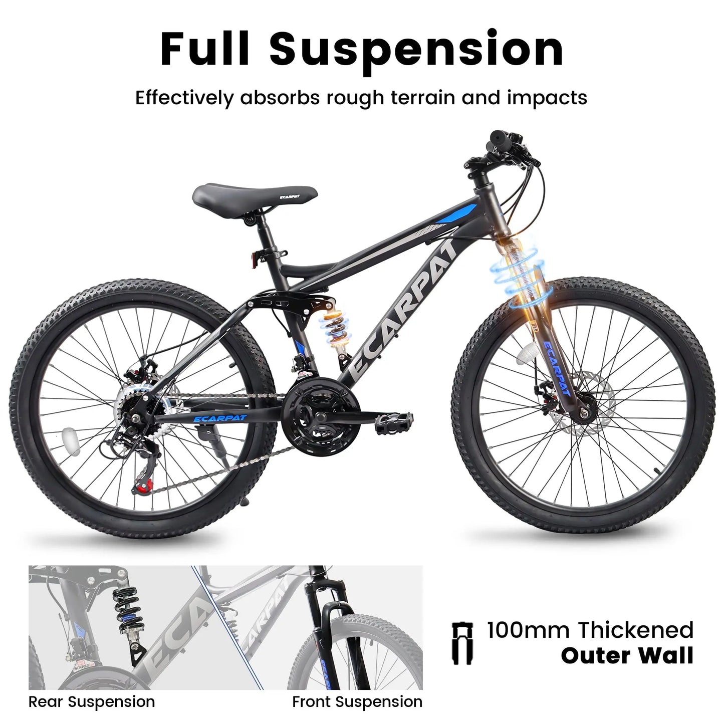 A2660 Ecarpat Mountain Bike 26 inch Wheel Carbon Steel Frame Disc Brake Thumb Shift Front Fork Rear Shock Absorber Bicycle eprolo