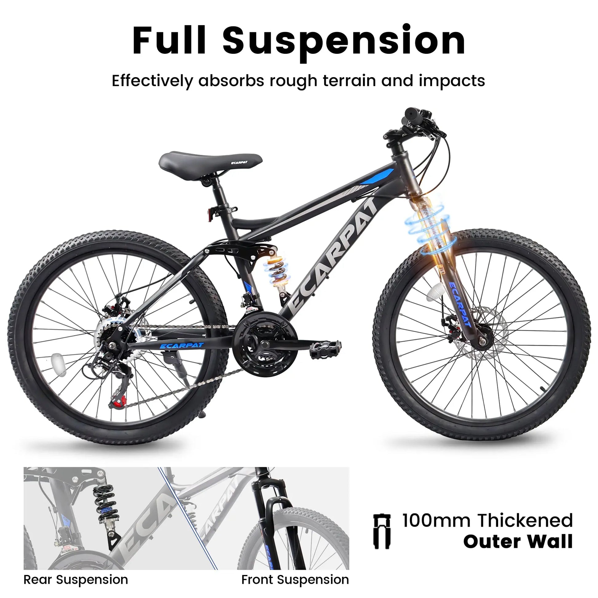 A2660 Ecarpat Mountain Bike 26 inch Wheel Carbon Steel Frame Disc Brake Thumb Shift Front Fork Rear Shock Absorber Bicycle eprolo