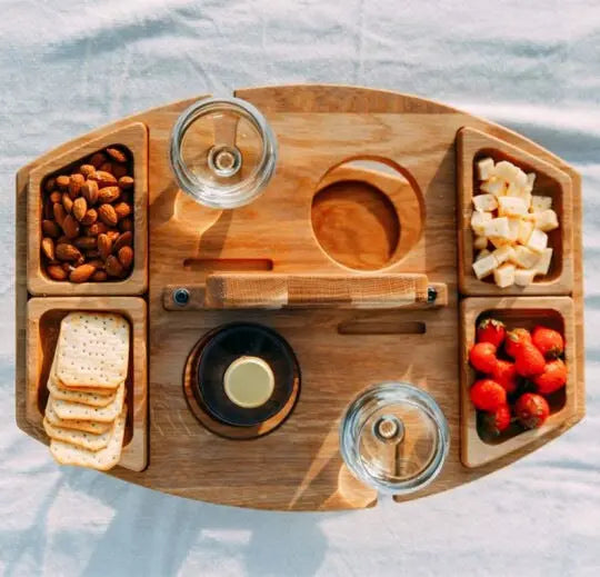 Picnic Table Wine Plate Portable Out Hanging Wine Glasses Fruit Plate Wooden Picnic Table eprolo