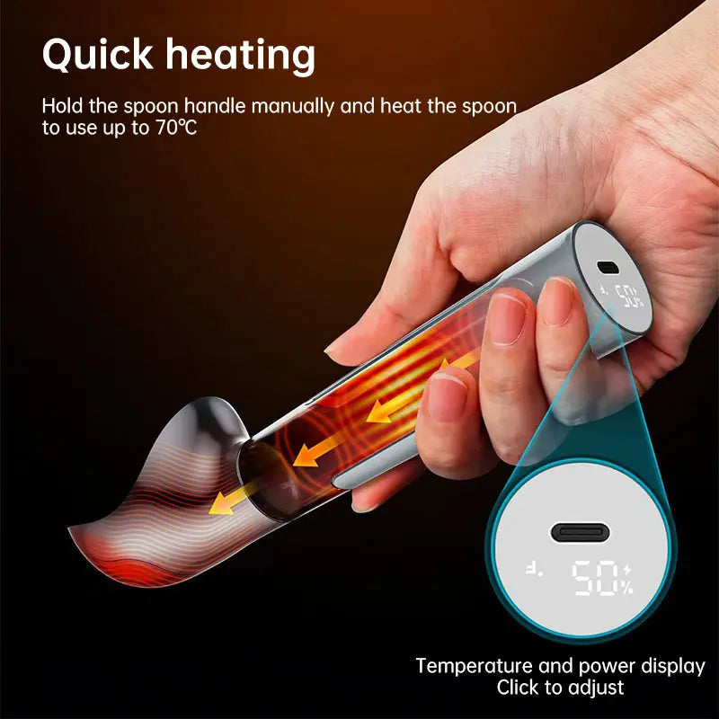 Rechargeable Heated Scoop: Adjustable Temp, Rapid Heat for Ice Cream & More eprolo