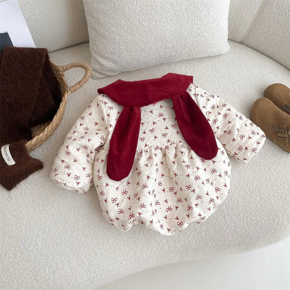 Autumn style baby gown newborn bow and velvet wrapped fart gown hundred day one month one year old baby dress eprolo