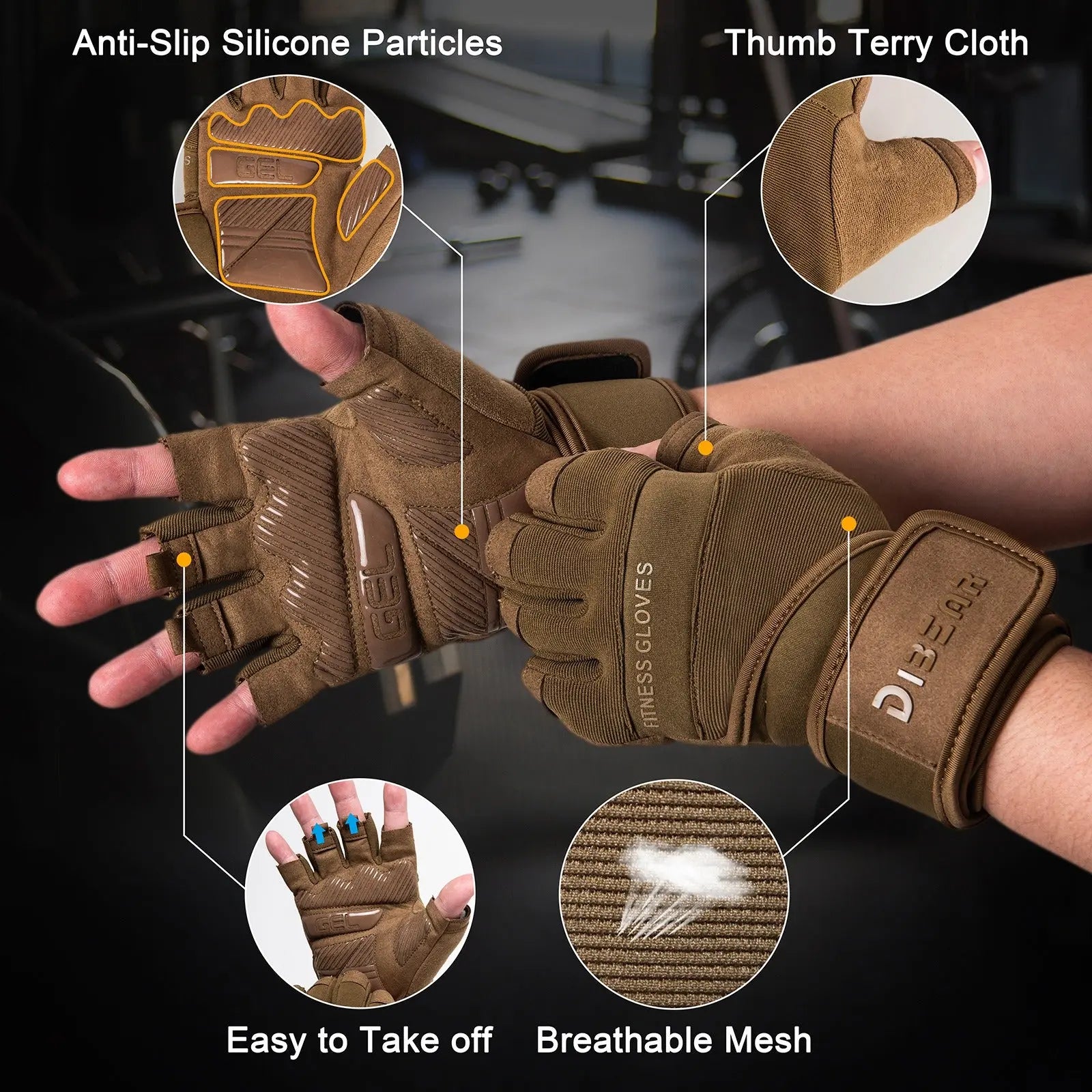 Fitness Wrist Guard Sports Anti slip Half Finger Hard Pull Dumbbell Training Outdoor Gloves eprolo
