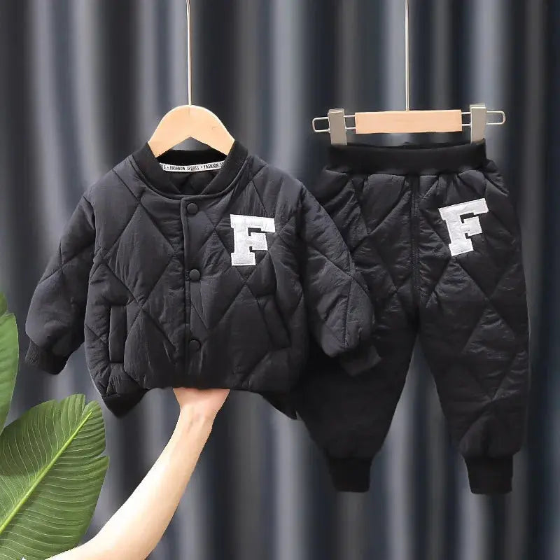 1 2 3 4 5 Years Winter Boys Clothing Sets Alphabet Fashion Warm Coat And Pants 2Pcs Boys Suits Birthday Gifts New Kids Clothes eprolo