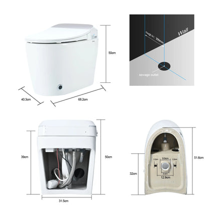 Heated seat intelligent toilet, integrated toilet, automatic flushing water tank toilet, with foot sensor flushing, white night eprolo