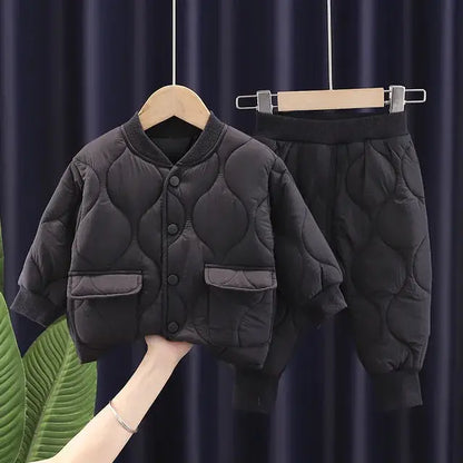 1 2 3 4 5 Years Winter Boys Clothing Sets Alphabet Fashion Warm Coat And Pants 2Pcs Boys Suits Birthday Gifts New Kids Clothes eprolo