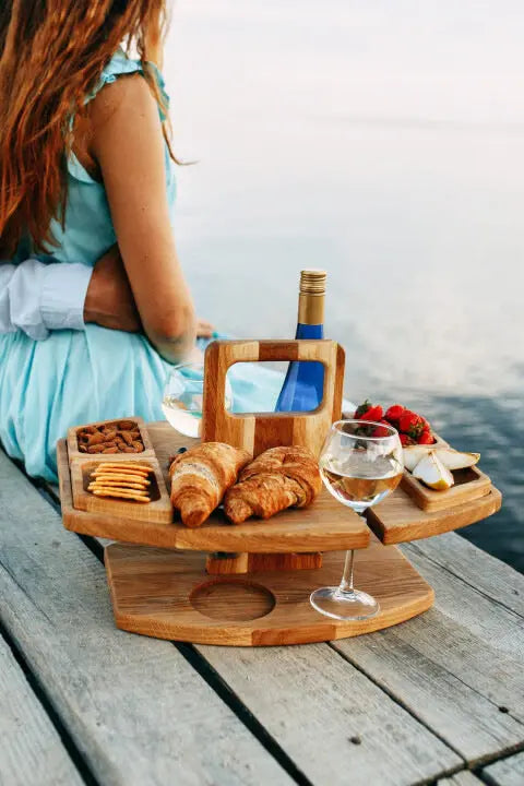 Picnic Table Wine Plate Portable Out Hanging Wine Glasses Fruit Plate Wooden Picnic Table eprolo