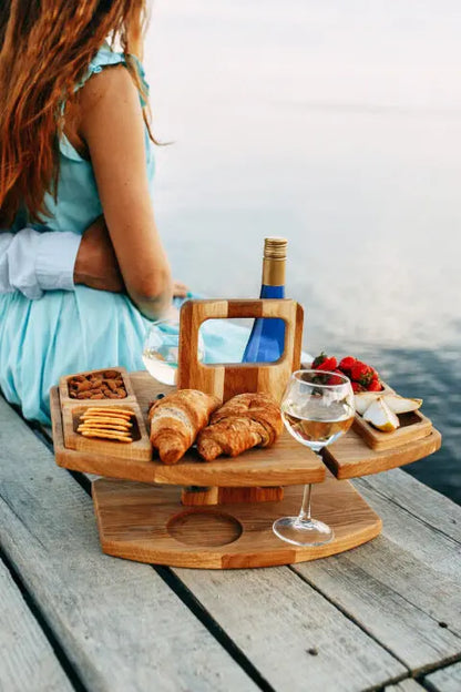 Picnic Table Wine Plate Portable Out Hanging Wine Glasses Fruit Plate Wooden Picnic Table eprolo