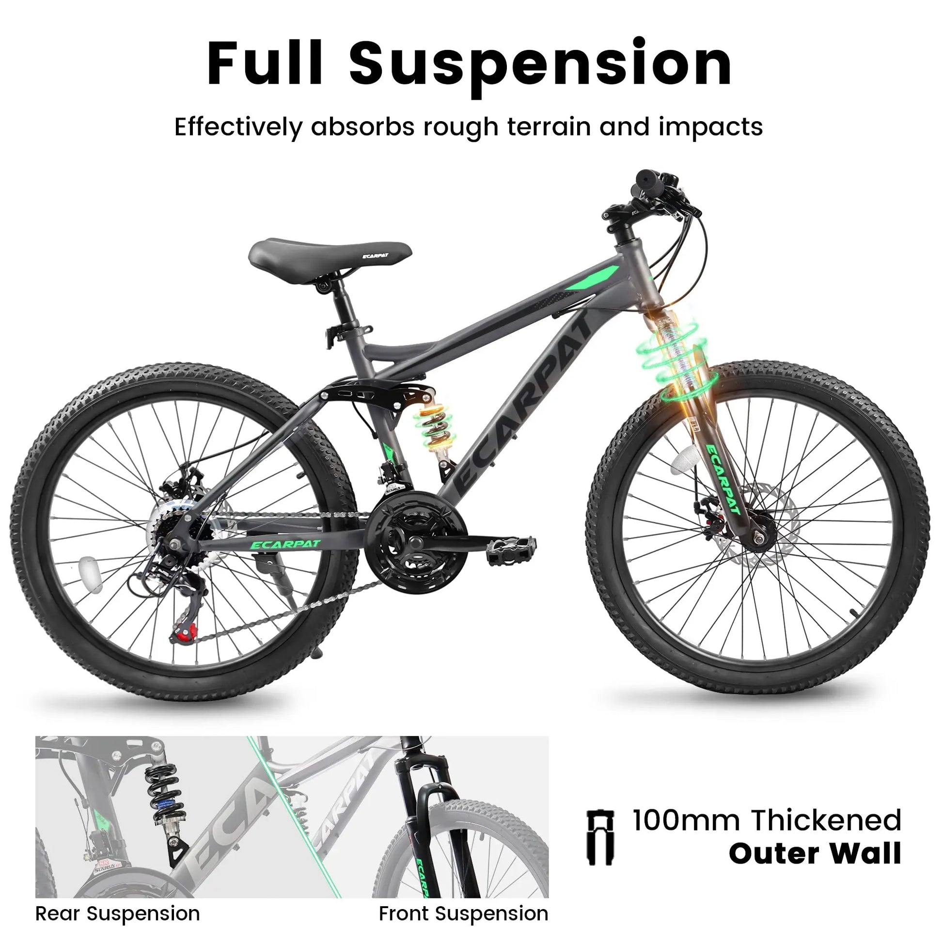 A2660 Ecarpat Mountain Bike 26 inch wheels, carbon steel frame disc brake thumb shift front fork rear shock absorber bike eprolo