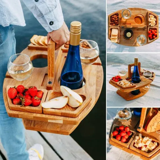 Picnic Table Wine Plate Portable Out Hanging Wine Glasses Fruit Plate Wooden Picnic Table eprolo