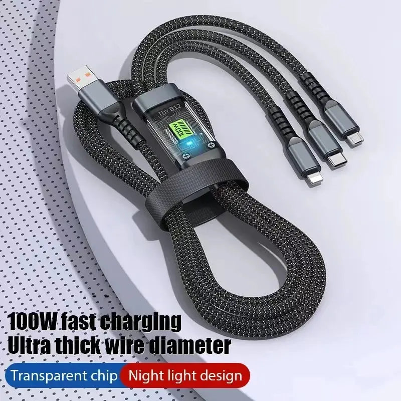 3 In 1 Usb 100w Cable For Fast Charging And Data Mini Usb Type C Micro Suitable For Iphone Android Xiaomi Huawei Oppo Charging eprolo