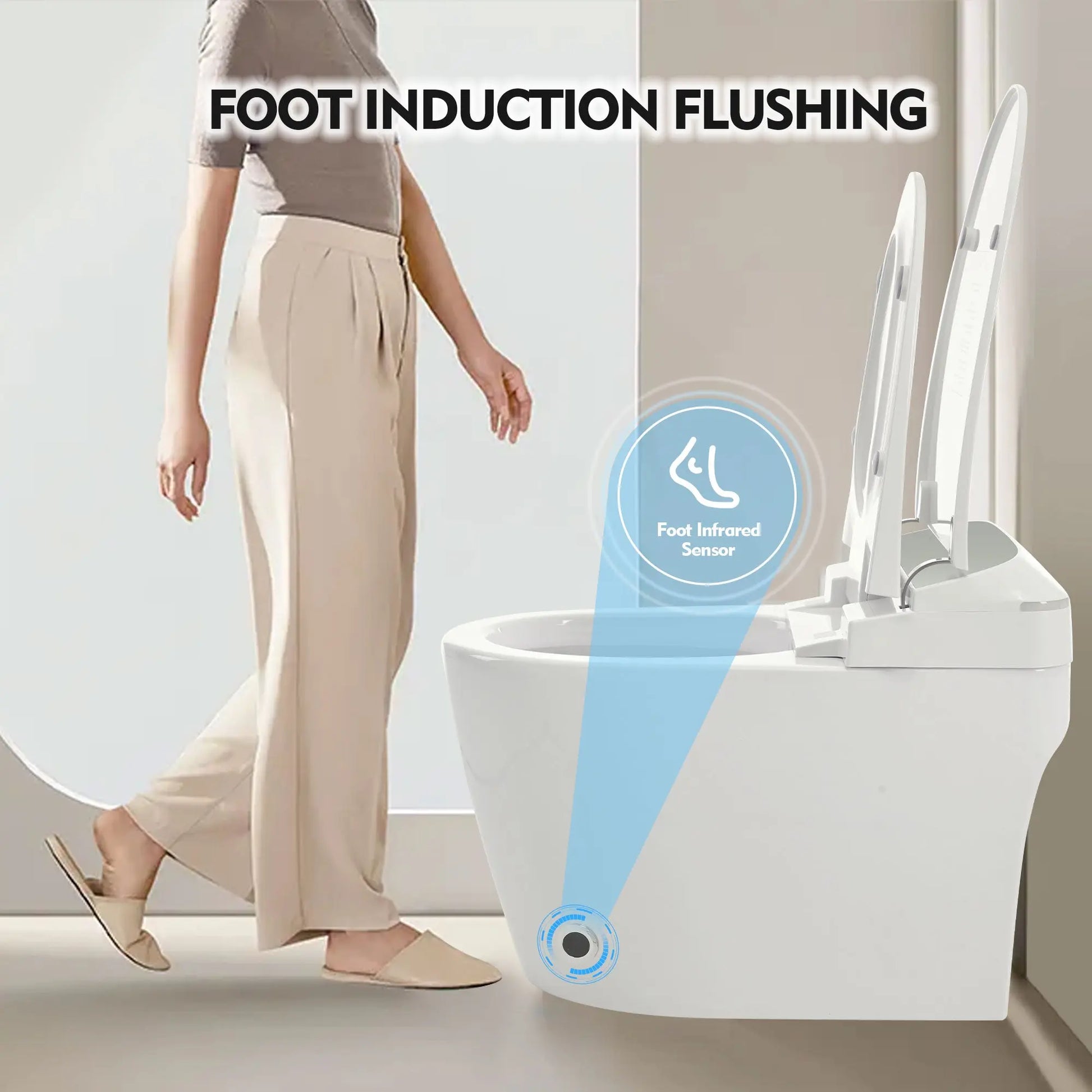 Heated seat intelligent toilet, integrated toilet, automatic flushing water tank toilet, with foot sensor flushing, white night eprolo