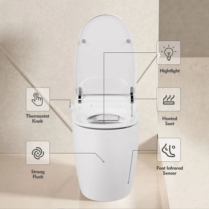 Heated seat intelligent toilet, integrated toilet, automatic flushing water tank toilet, with foot sensor flushing, white night eprolo