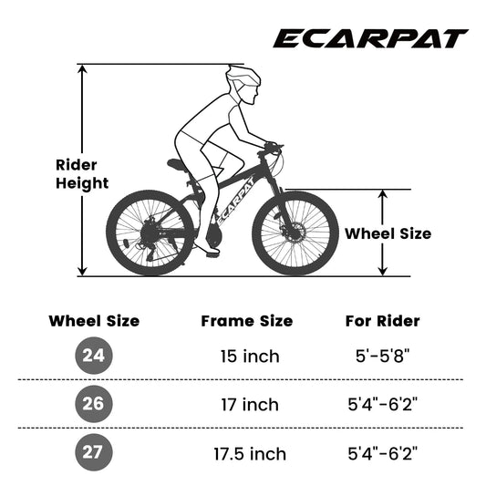 A2660 Ecarpat Mountain Bike 26 inch wheels, carbon steel frame disc brake thumb shift front fork rear shock absorber bike eprolo