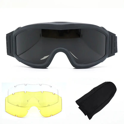 Tactical military fan wind goggles CS outdoor equipment shooting protection against impact three lens set goggles eprolo