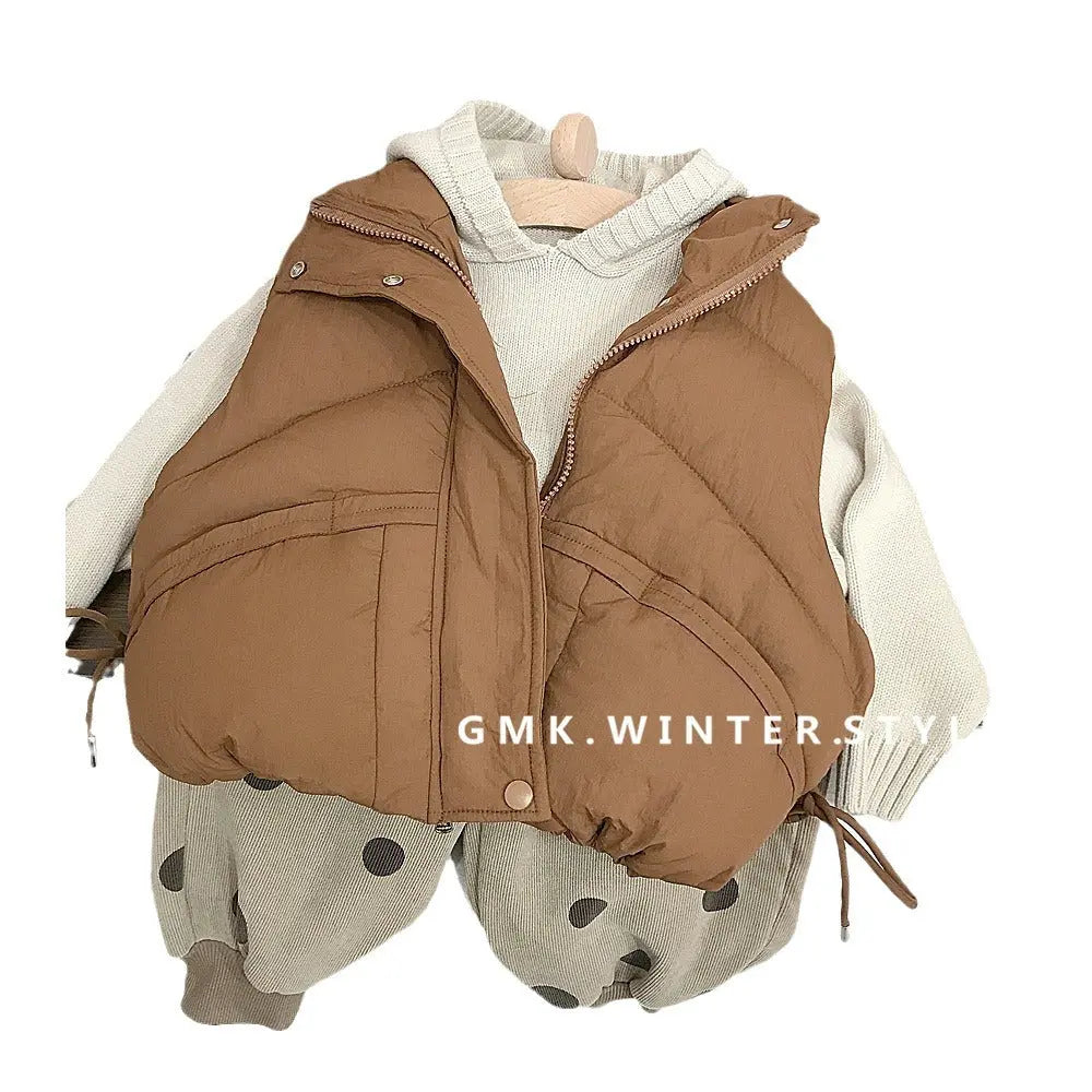 Children's standing collar cotton jacket vest winter loose vest for boys and girls camisole medium and small children's sweater eprolo
