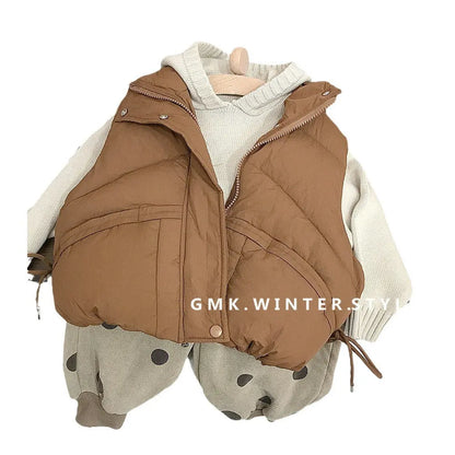 Children's standing collar cotton jacket vest winter loose vest for boys and girls camisole medium and small children's sweater eprolo