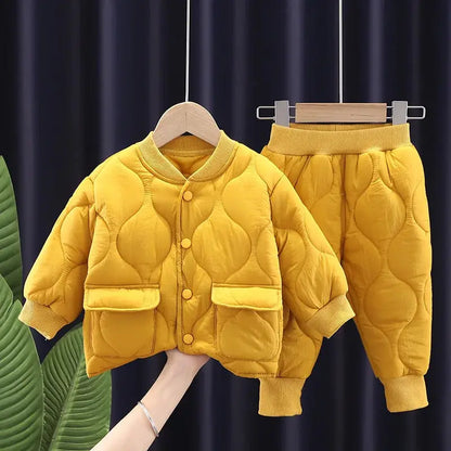 1 2 3 4 5 Years Winter Boys Clothing Sets Alphabet Fashion Warm Coat And Pants 2Pcs Boys Suits Birthday Gifts New Kids Clothes eprolo