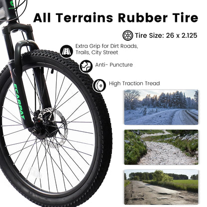 A2660 Ecarpat Mountain Bike 26 inch wheels, carbon steel frame disc brake thumb shift front fork rear shock absorber bike eprolo