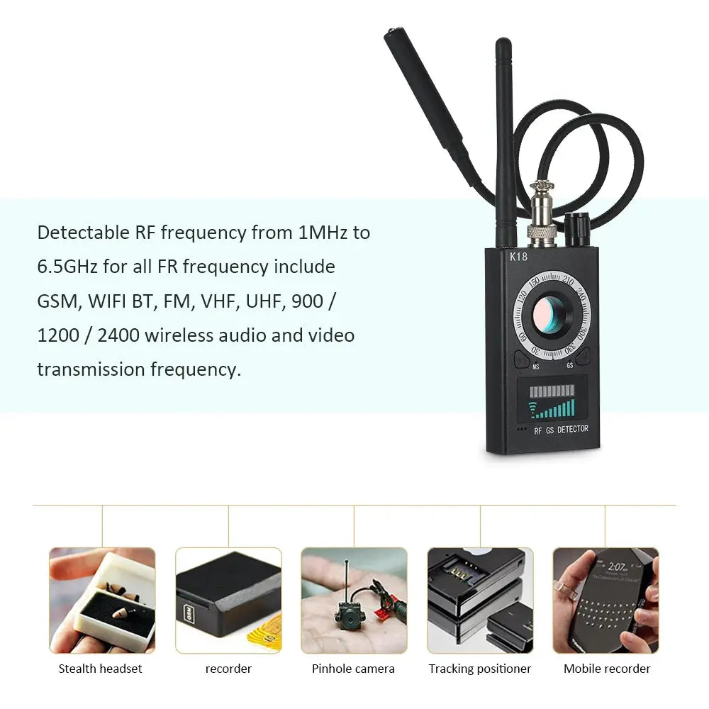 K18 Multi-function Anti-spy Detector Camera GSM Audio Bug Finder GPS Signal Lens RF Tracker Detect Wireless Products 1MHz-6.5GHz eprolo