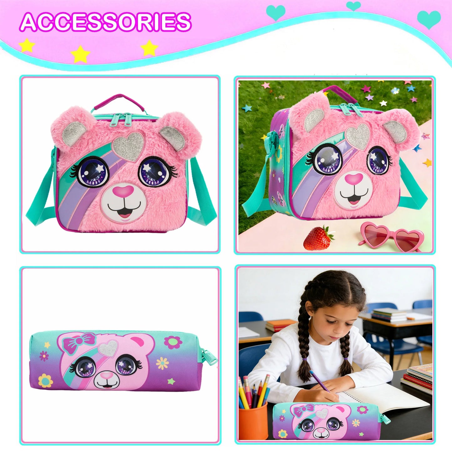 Kids Backpack for Girls Cute School Bag Set with Insulated Lunch Tote Back to School Bookbag Perfect Gift for Elementary Student