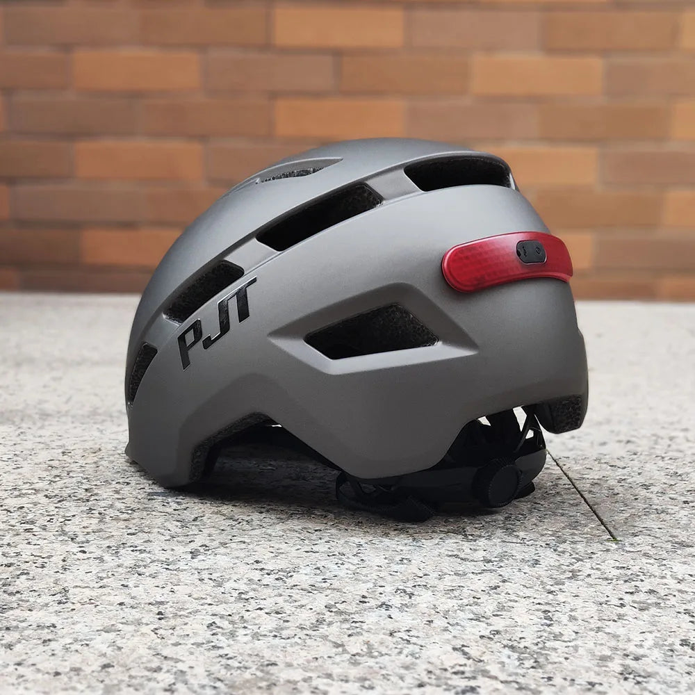 PJT New Cycling Helmet In-Mold Mountain Road USB Rechargeable Taillight Bicycle Bike Helmets Sports Safe Hat MTB Cycling Helmet