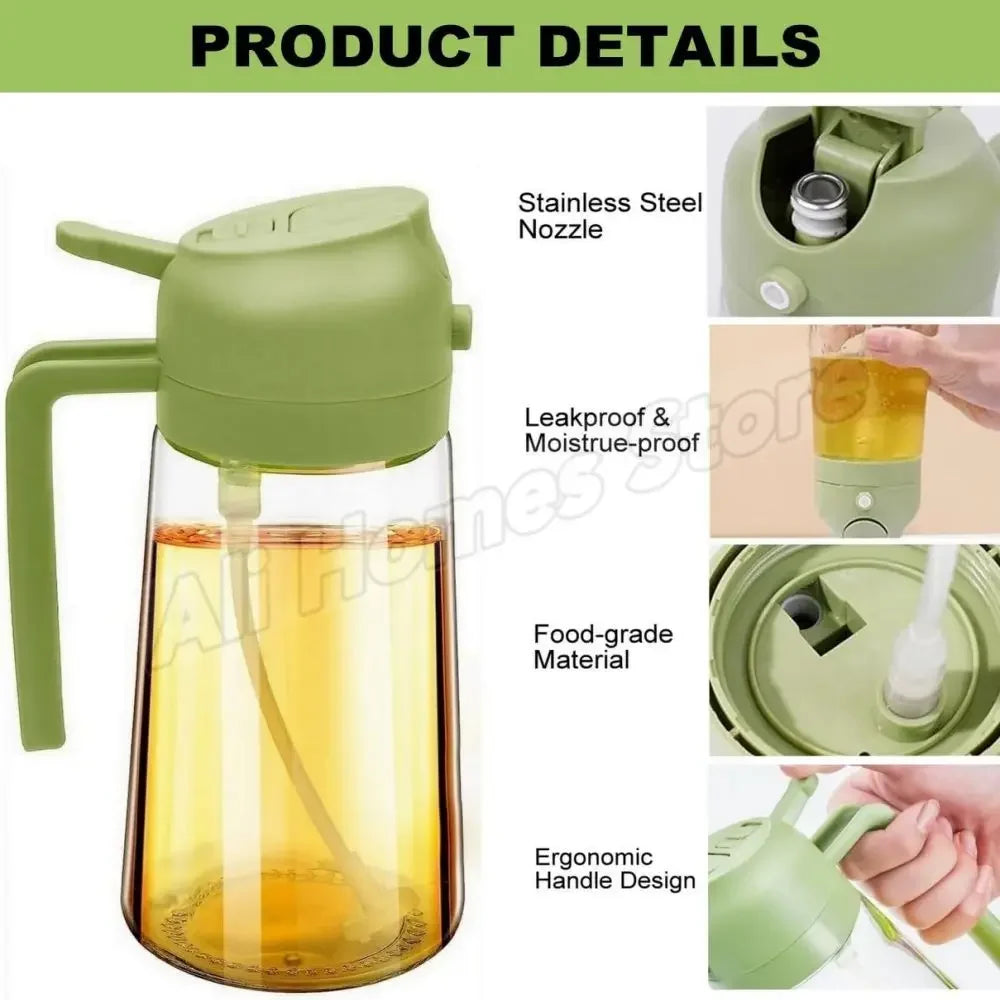 1-2PCS 2in1 Spray Oil Dispenser Oil Jar Cruet BBQ 500ml Plastic Spray Sprayer Bottle Kitchen Baking Roasting Picnic Kitchen Tool