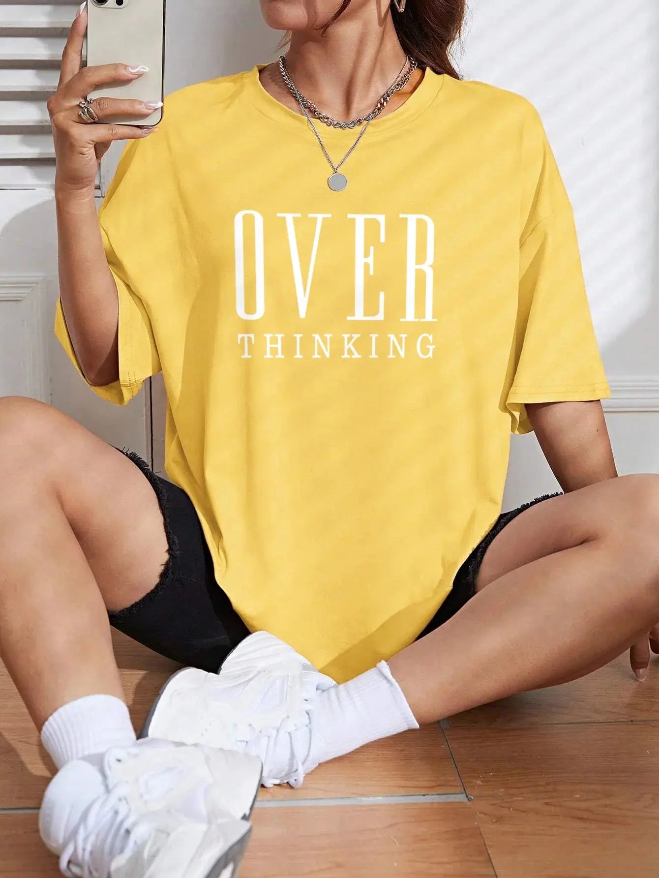 Over Thinking Letter Print Women Cotton Short Reseller