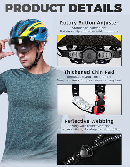 VICTGOAL Bicycle Helmet For Men Taillight Magnetic Goggles UV400 Lens Sun Visor Cycling Helmets MTB Electric Scooter Bike Safety
