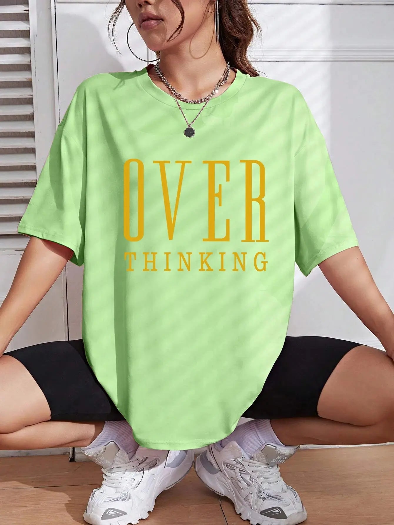 Over Thinking Letter Print Women Cotton Short Reseller