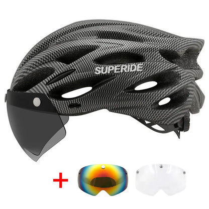 SUPERIDE Ultalight Cycling Helmet with Magnetic Googles & Sun Visor Men Women In-mold Road Bike MTB Bicycle Helmet