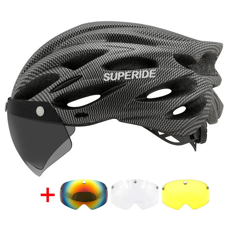 SUPERIDE Ultalight Cycling Helmet with Magnetic Googles & Sun Visor Men Women In-mold Road Bike MTB Bicycle Helmet