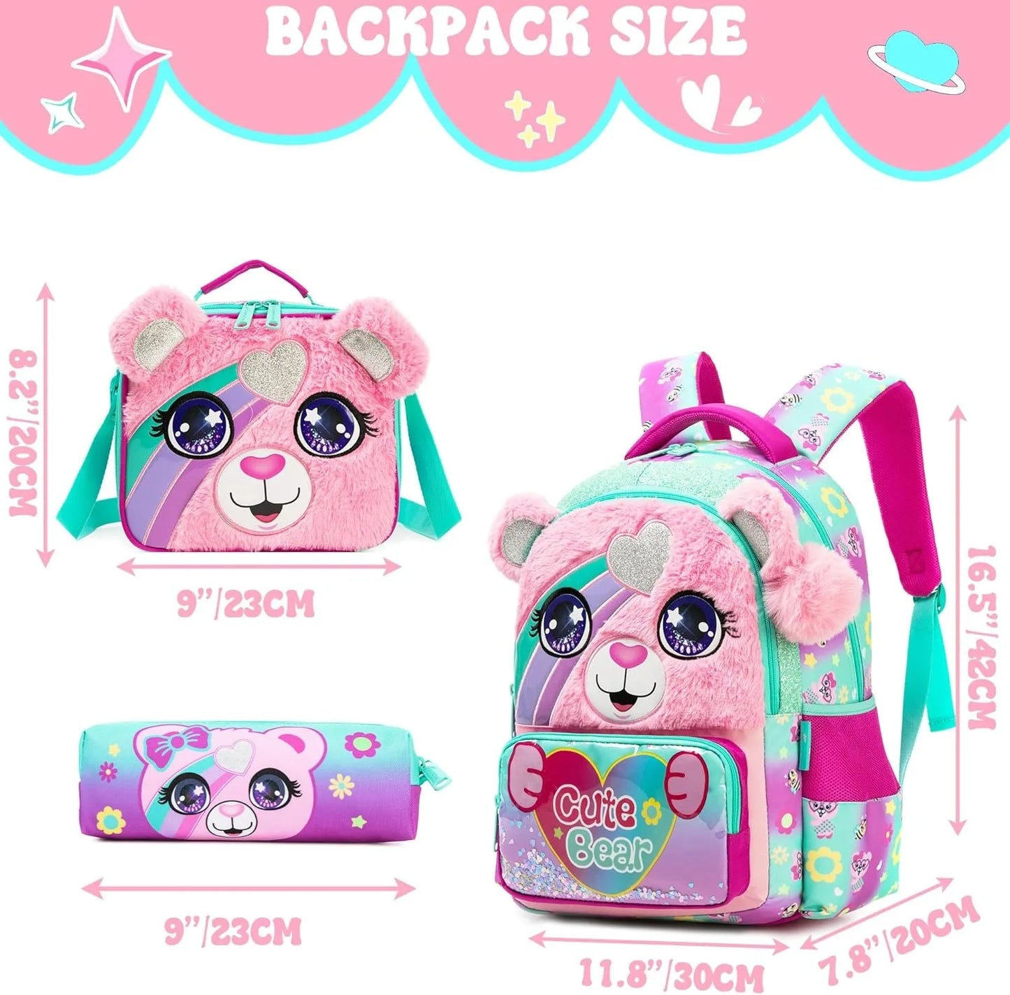 Kids Backpack for Girls Cute School Bag Set with Insulated Lunch Tote Back to School Bookbag Perfect Gift for Elementary Student