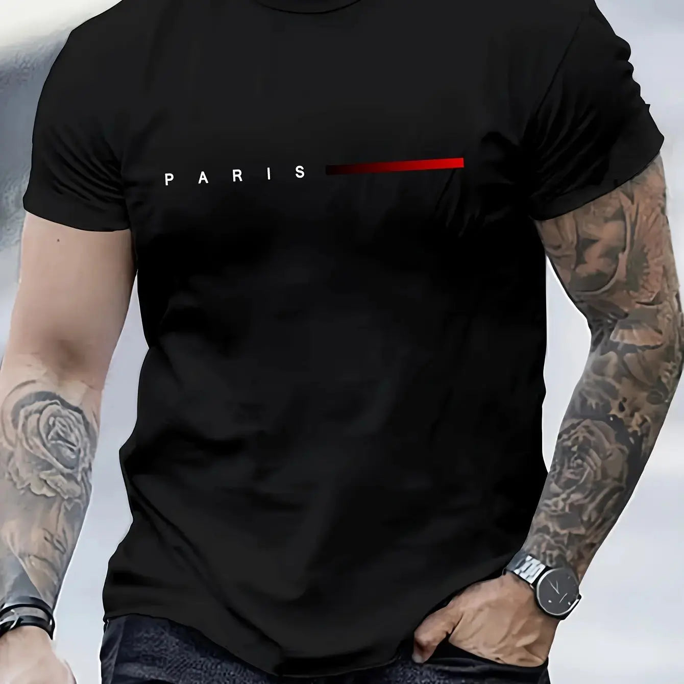 Men's 100% cotton summer loose PARIS Creative Letter Reseller