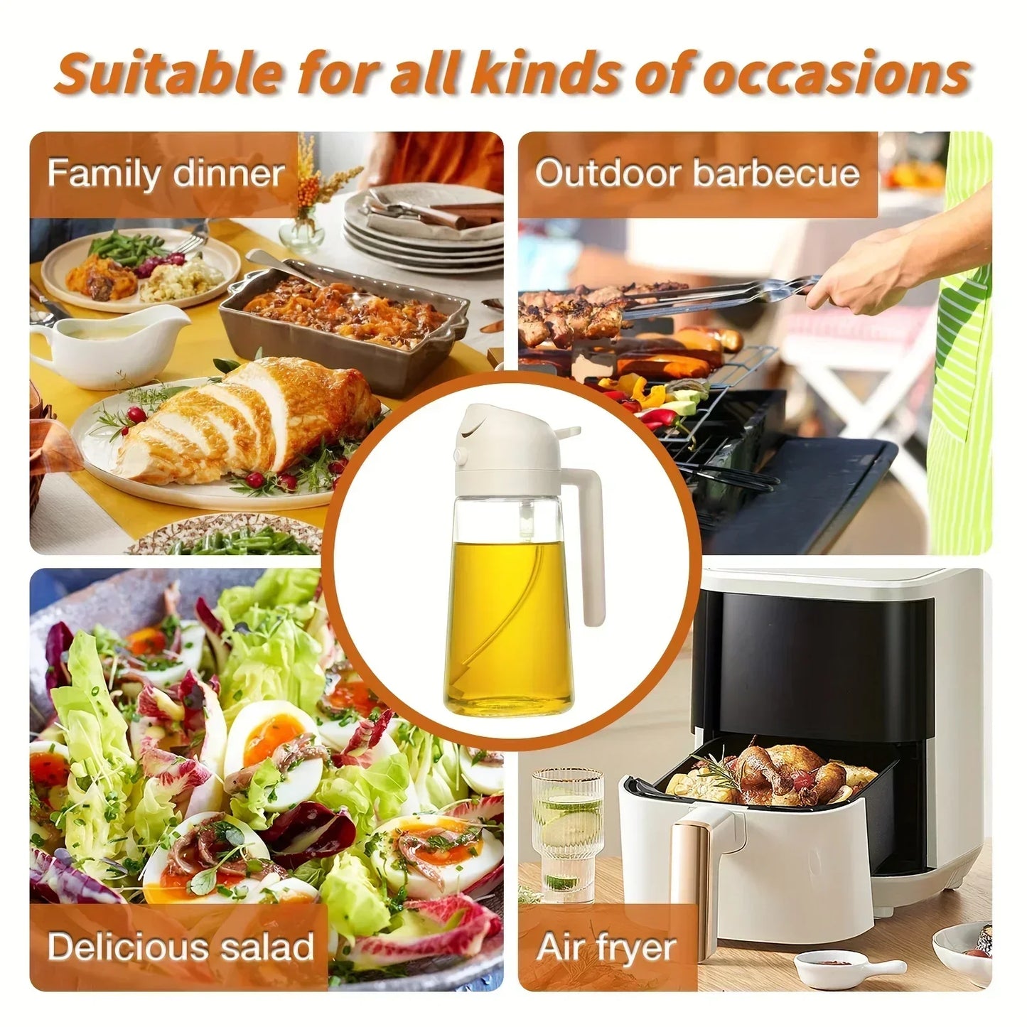 Spray for Olive Oil Dispenser Plastic 2 in 1 Oil Spray&Pour Oil Mister Bottle Cooking BBQ Baking  AirFryer 500ML for Oil Bottles