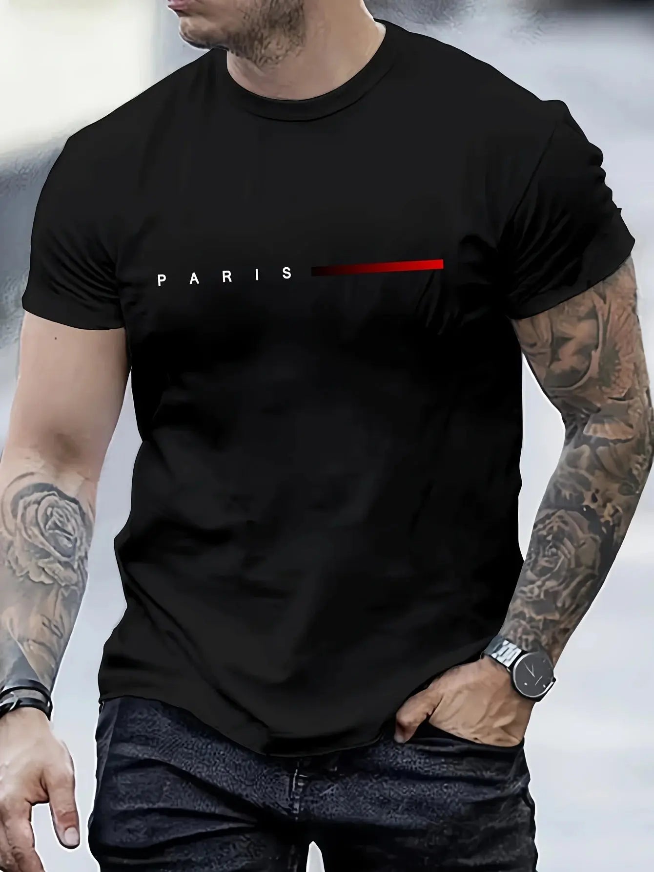 Men's 100% cotton summer loose PARIS Creative Letter Reseller